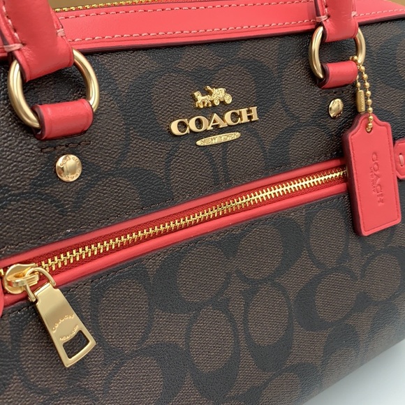 COACH NWT Coach Rowan Satchel In Signature Canvas Brown Watermelon Color - Picture 8 of 16